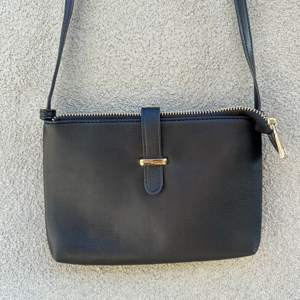 Black Crossbody Purse with Gold Accents